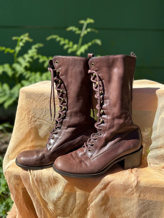 Nine West Shoes - Nine West Brown Leather Lace Up Heeled Boots